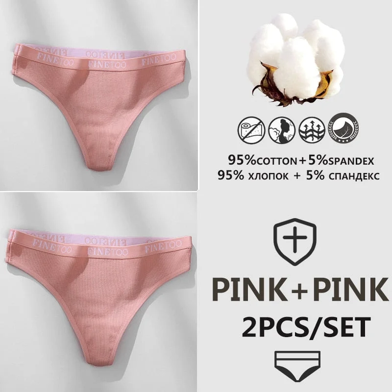 FINETOO 1/2PCS G-string Women Cotton Thongs M-XL Design Letter Femme Underwear Sexy Panties Underpants Thong Pantys Lingerie