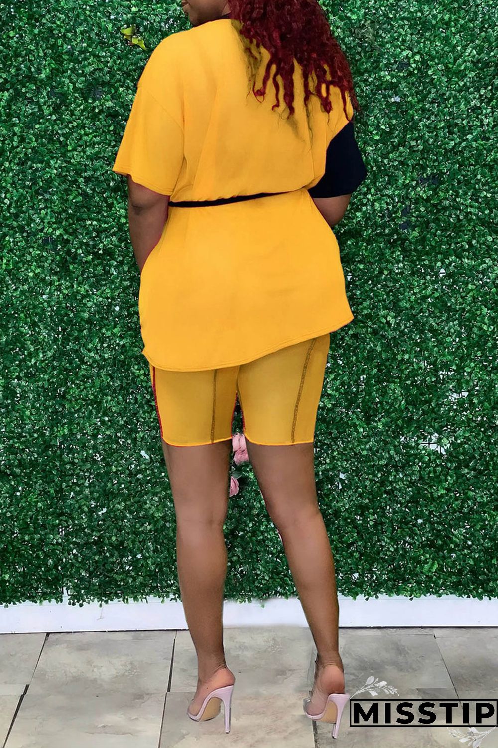 Fluorescent Green Fashion Casual Solid Patchwork O Neck Long Sleeve Two Pieces