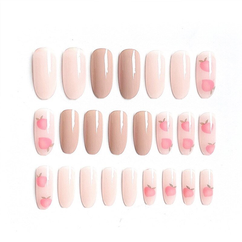 24pcs Peach Milks Tea Color Wear Long Paragraph Fashion Manicure Patch False Nails Save Time Wearable Nail Patch SANA889