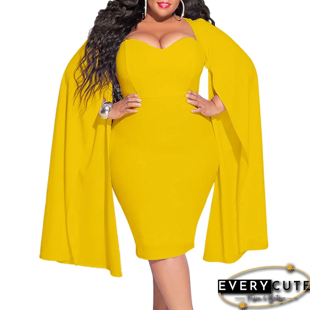 Yellow Cloak Style Plus Size Bodycon Dress