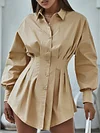 Stylish Solid Color Lapel Long Sleeves Mini Dress