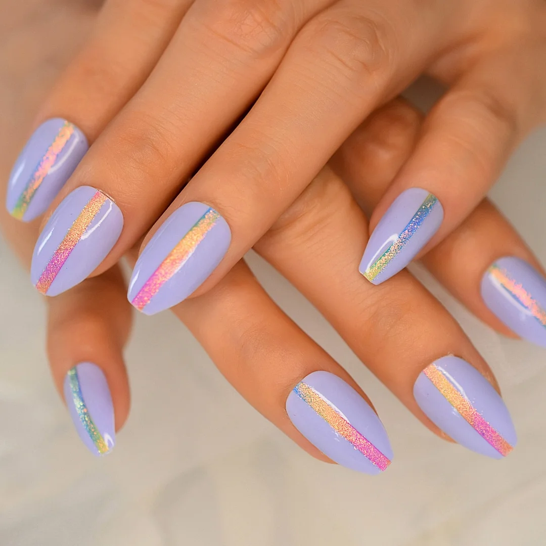 Medium-Short Coffin Pre-Design Rainbow Gilitter Gel Tip Decoration Nails Press On Nail Nails Wholesale Fingernails Nails Tips-Nail Inspo