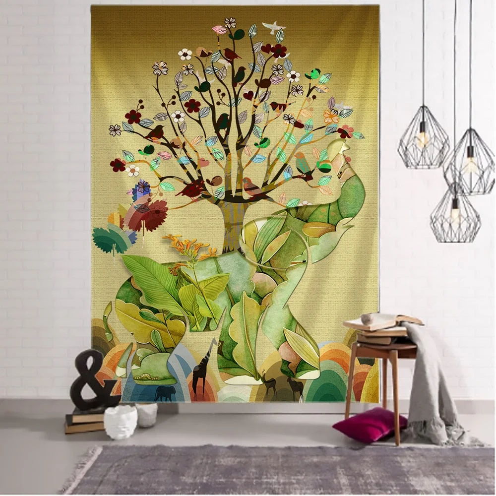 Bohemian Mandala Elephant Tapestry Wall HangingSandy BeachPicnic Throw Rug Blanket Camping Tent Travel Sleeping Pad Custom Room