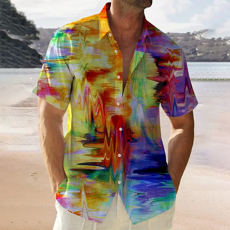 BrosWear Men'S Colorful Watercolor Tie Dye Short Sleeve Plus Size Shirt