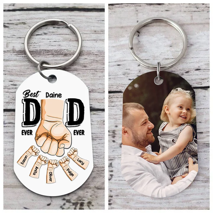 Personalized 6 Names & 1 Photo Keychain Fist Bump Keychain Father's Day Gifts - Best Dad Ever