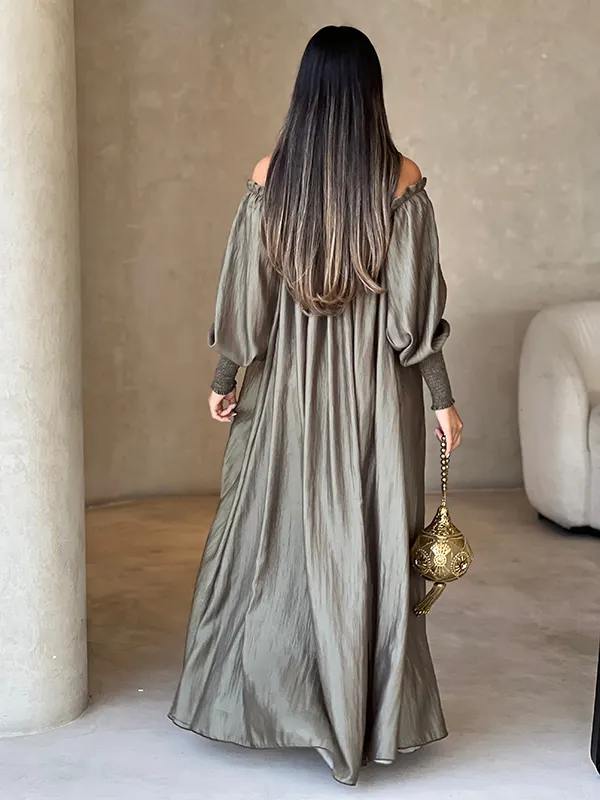 Loose Short Sleeves Solid Color High-Neck Maxi Dresses main image 0