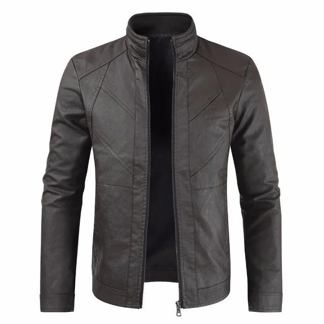 Men Fashion Casual Motorcycle PU Leather Jacket Coat Men Faux Leather Coat Jackets Men