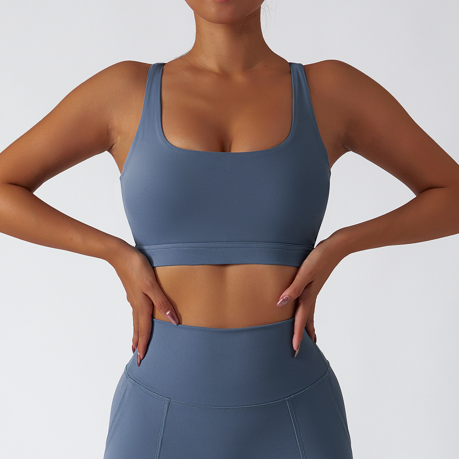 Different types of eco friendly sustainable recycled fabric high impact racer back sports bra online shopping on Hergymclothing