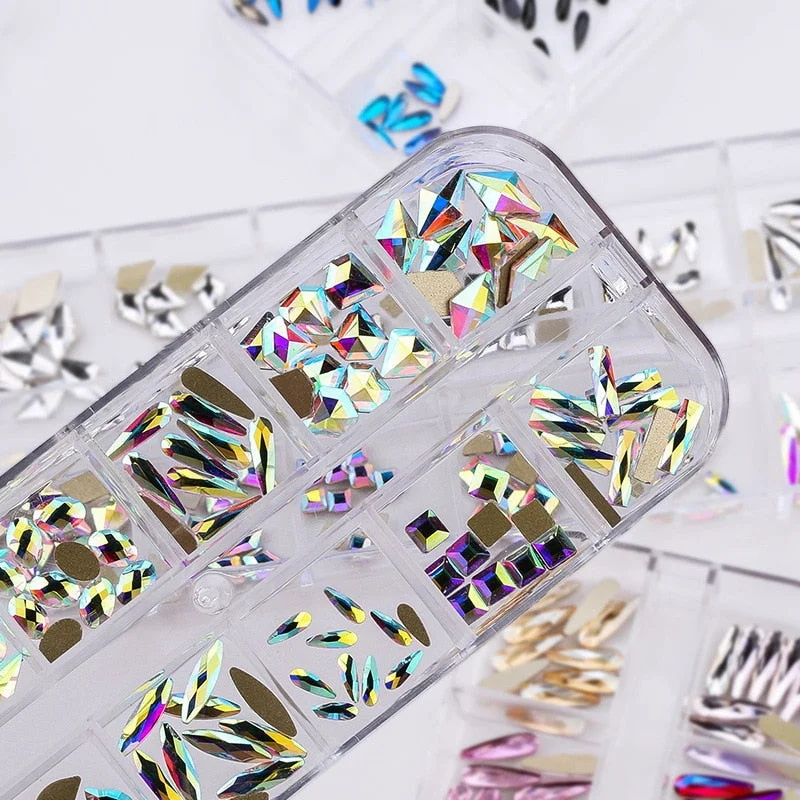 120pcs/lot Glass Crystal Nail Art AB Rhinestones Multi Shape FlatBack Glitter Diamond 3D Tips Decoration-Nail Inspo