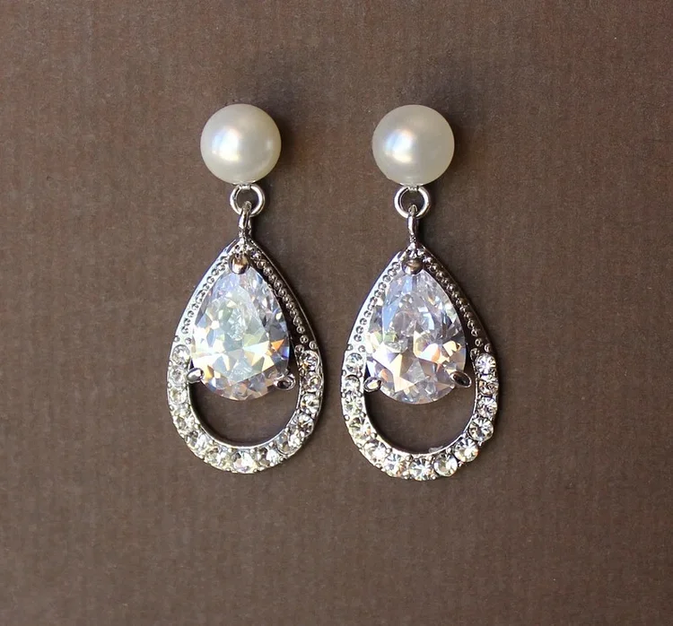Waterdrop Zircon Pearl Earrings