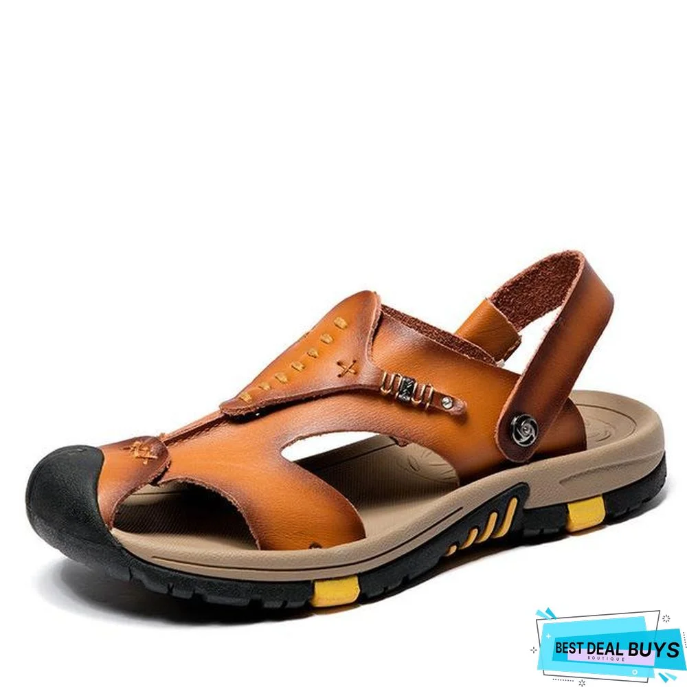 Men's Genuine Leather Roman Sandals Outdoor Slipper Sneaker Beach Flip Flops Shoes