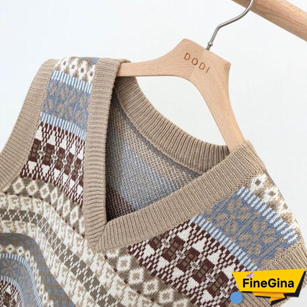 Vintage Harajuku V-Neck Women Sweater Vests Fall Fashion Loose Sleeveless Y2k Waistcoat Casual Korean Chic Sweater Tanks