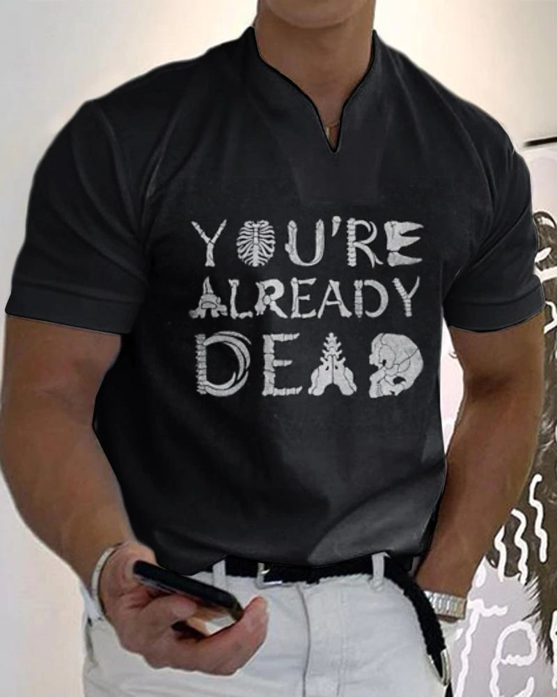 Men's Casual V-Neck Printed T-Shirt