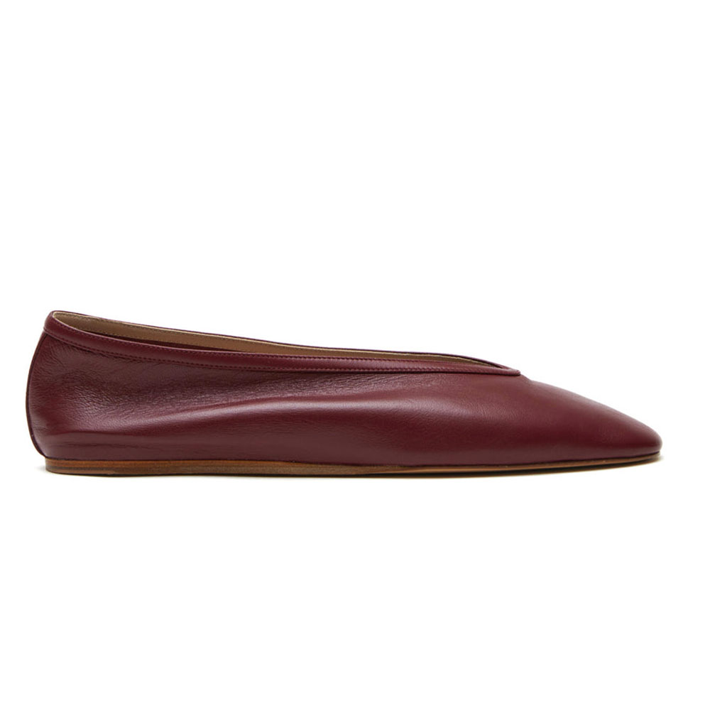 TAAFO Black Wine Camel Burgundy V Cut Square Toe Business Leather Ballet Flats Office Shoes For Women Calfskin