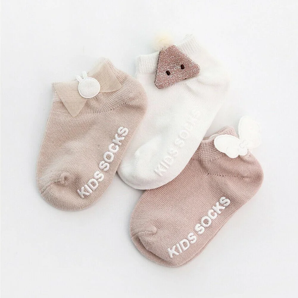 2021 Children Accessories Newborn Infant Baby Kids Girls Toddlers Soft Cotton Lace Bow Princess Angel Ankle Socks 3Pairs/Sets