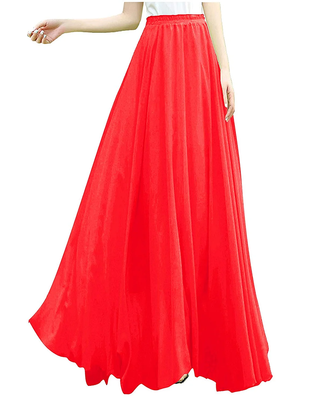 Women Ladies Full/Ankle Length Elastic Retro Maxi Chiffon Long Skirt