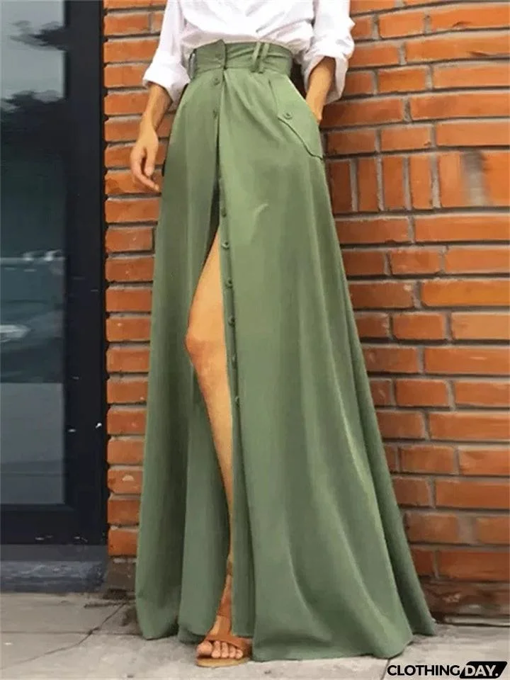 Temperament Cozy Lady Single-breasted Long Skirts