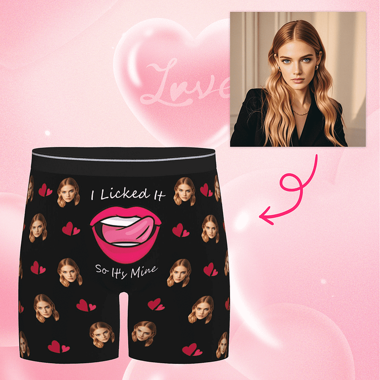 【Byxhuc】Customized Boxers with Face I Licked It So It's Mine, Lips Custom Boxers for Men, Funny Gifts for Boyfriend Husbanad on Christmas Birthday Anniversary