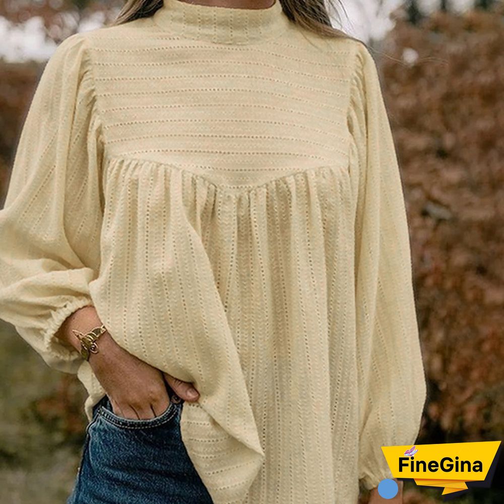 Women Puff Long Sleeve Blouse Lace Stitching Cotton Linen Casual Elegant Shirt Ladies Tops Plus Size