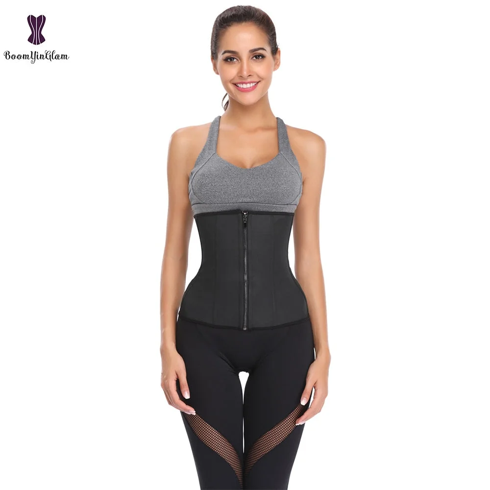 Front Zipper & Hooks 7 Steel Boned Firm Body Shapewear Latex Waist Trainer Cincher Shaper For Weight Loss Plus Size 608#