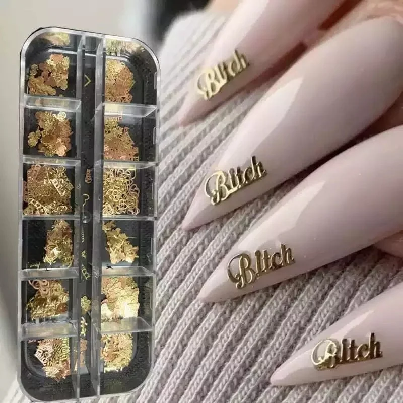 12 Grids Metal Nail Art Studs Sequins Tips Glitter Gold Nail Art Decorations Butterfly Heart Star Charms Strass Jewelry Flakes-Nail Inspo