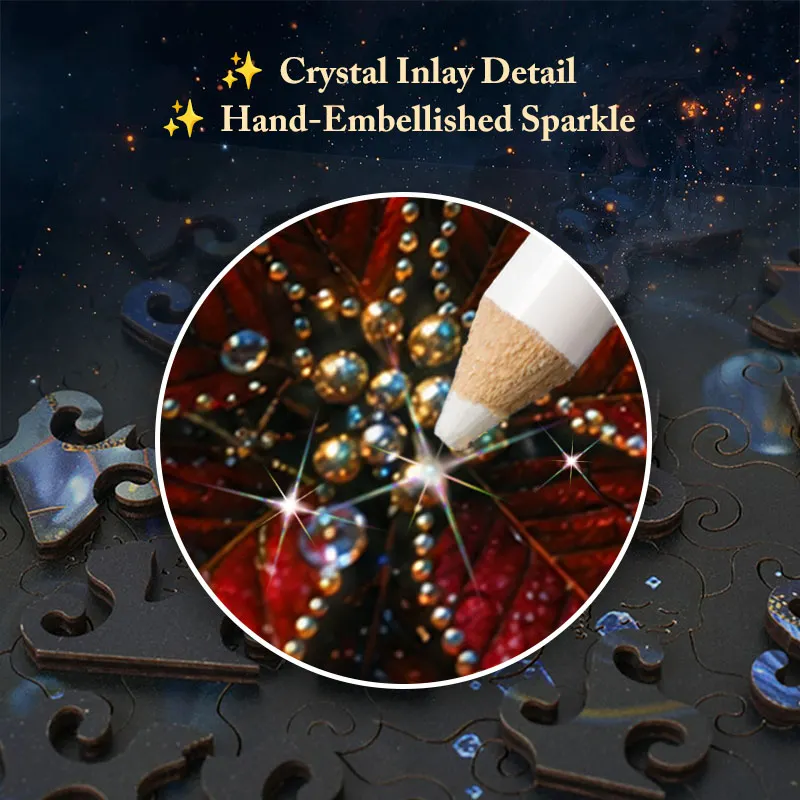 Midnight Poinsettia Crystal Wooden Puzzle