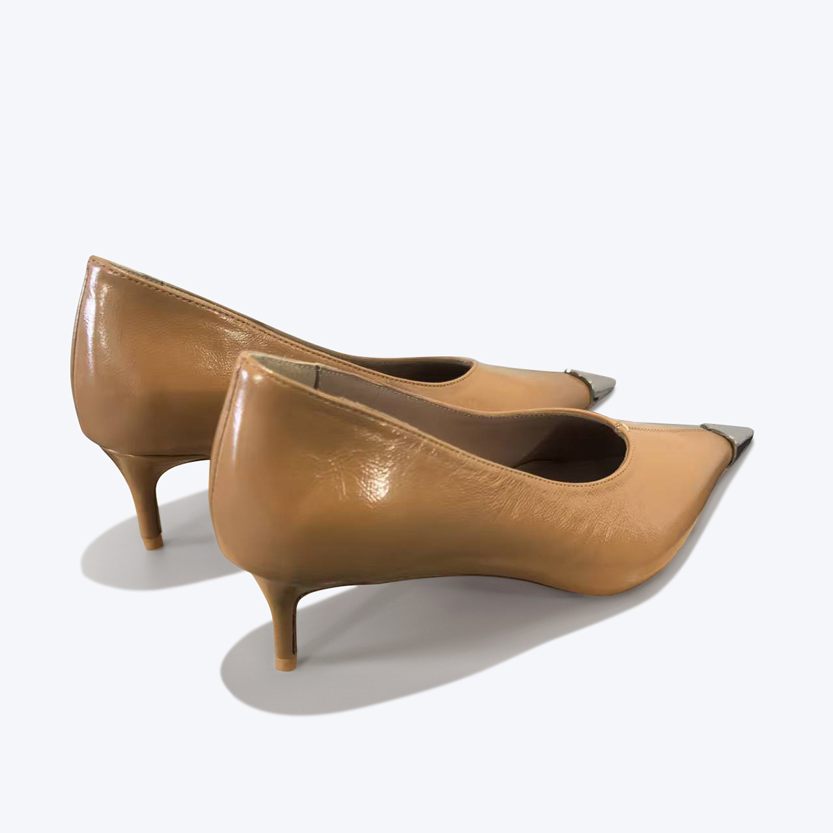 50mm Women's Kitten Heel Metal Pointed Toe High Heels Red Bottom Shoes Genuine Leather -MERUMOTE