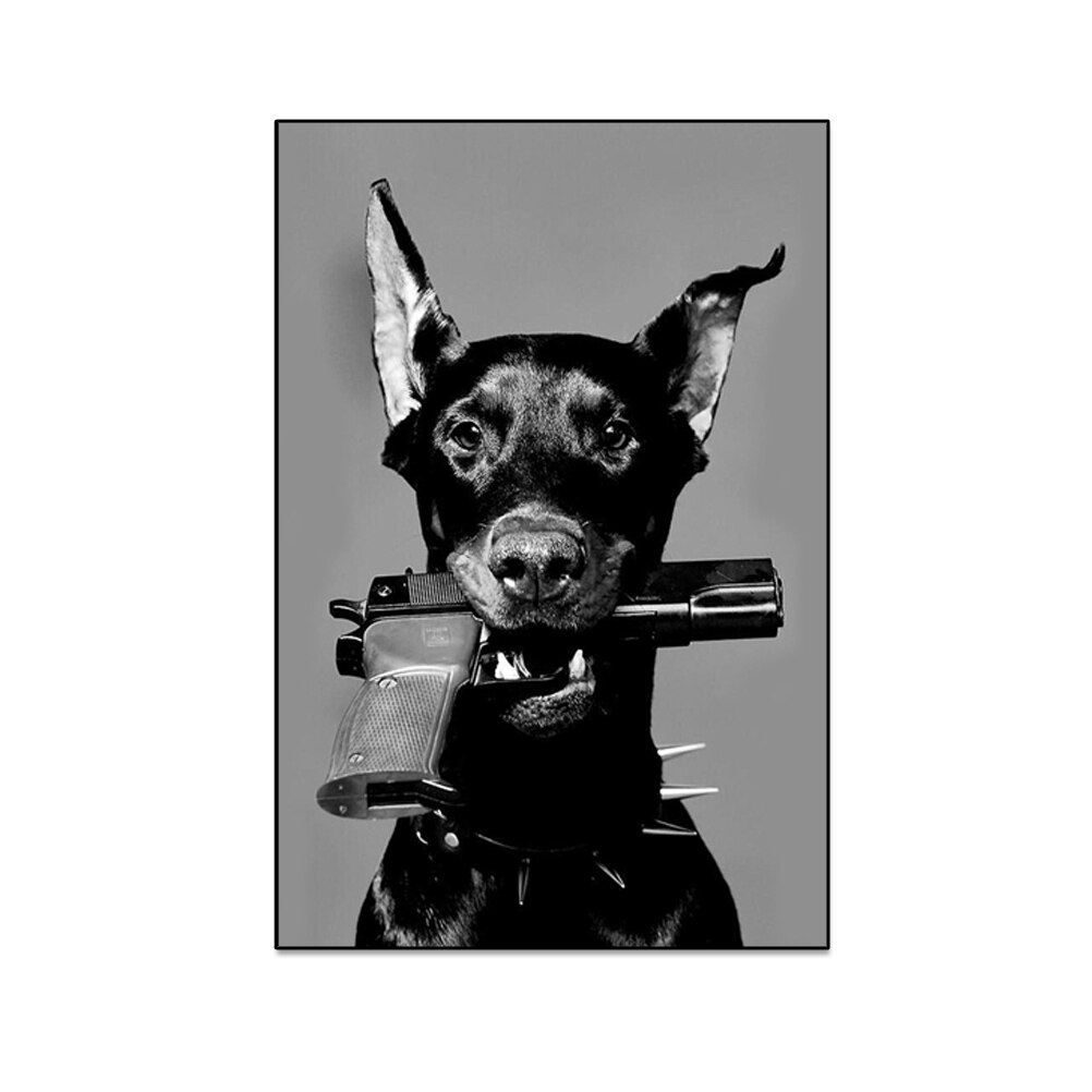 A dog with a gun in his mouth Art Canvas Decorative Painting a dog with a glass in his hand decoration Wall Art Painting