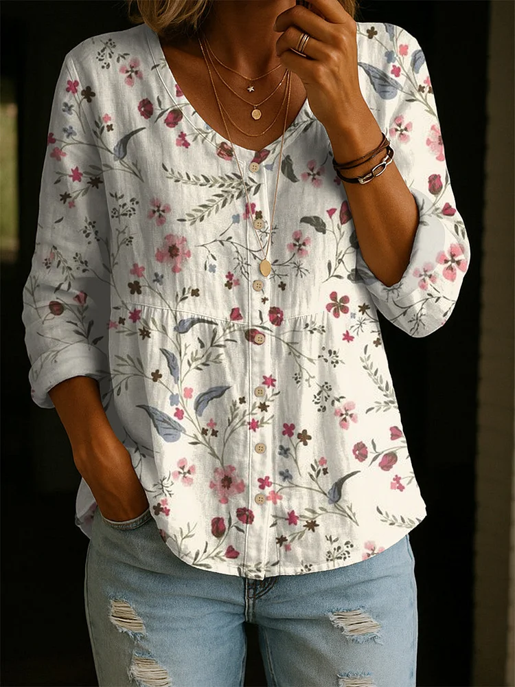 Retro Floral Linen Shirt Outfit