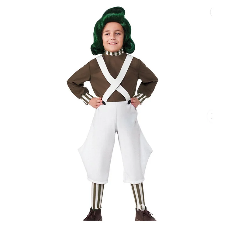 Kids Children Wonka 2023 Oompa Set Outfits Cosplay Costume Halloween Carnival Suit