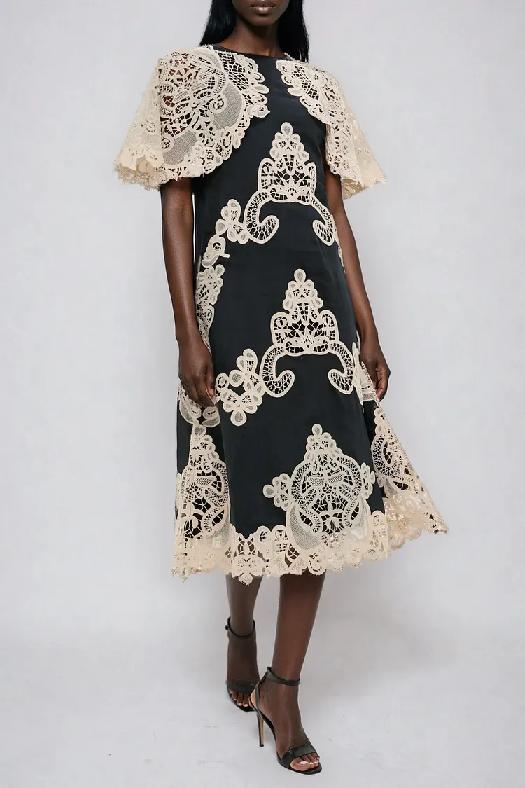 Farzad Cochet Shawl Midi Dress In Black