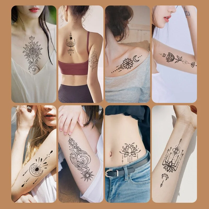 30pcs Black Geometric Figure Fake Tattoo Stickers for Men Women Wrist Arm Body Art Waterproof Flower Temporary Tattos Sexy Tatoo