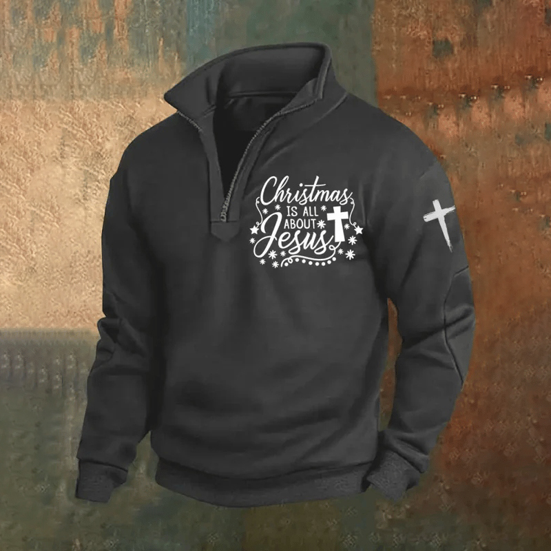 Men's Christmas Faith Print Zipper Stand Collar Sweatshirt wearshes