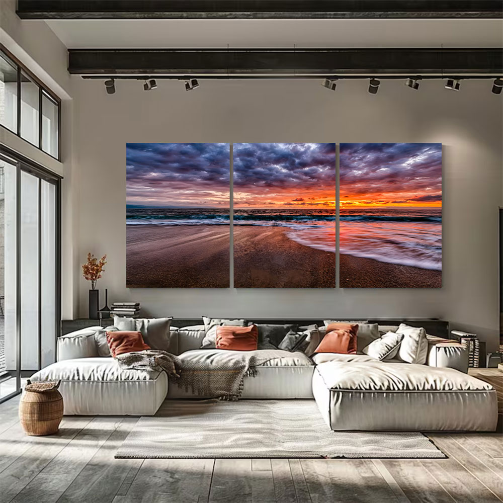 3-Piece Set Stormy Sunset Long E*posure Canvas Art