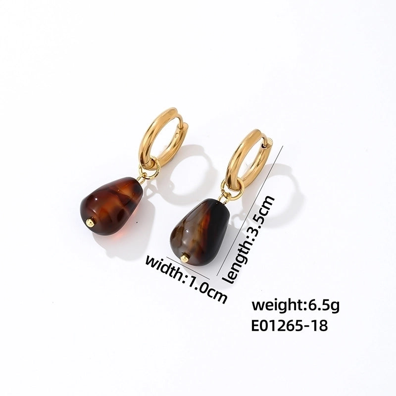 1 Pair Casual Minimalist Water Droplets Plating 304 Stainless Steel Natural Stone K Gold Plated Drop Earrings