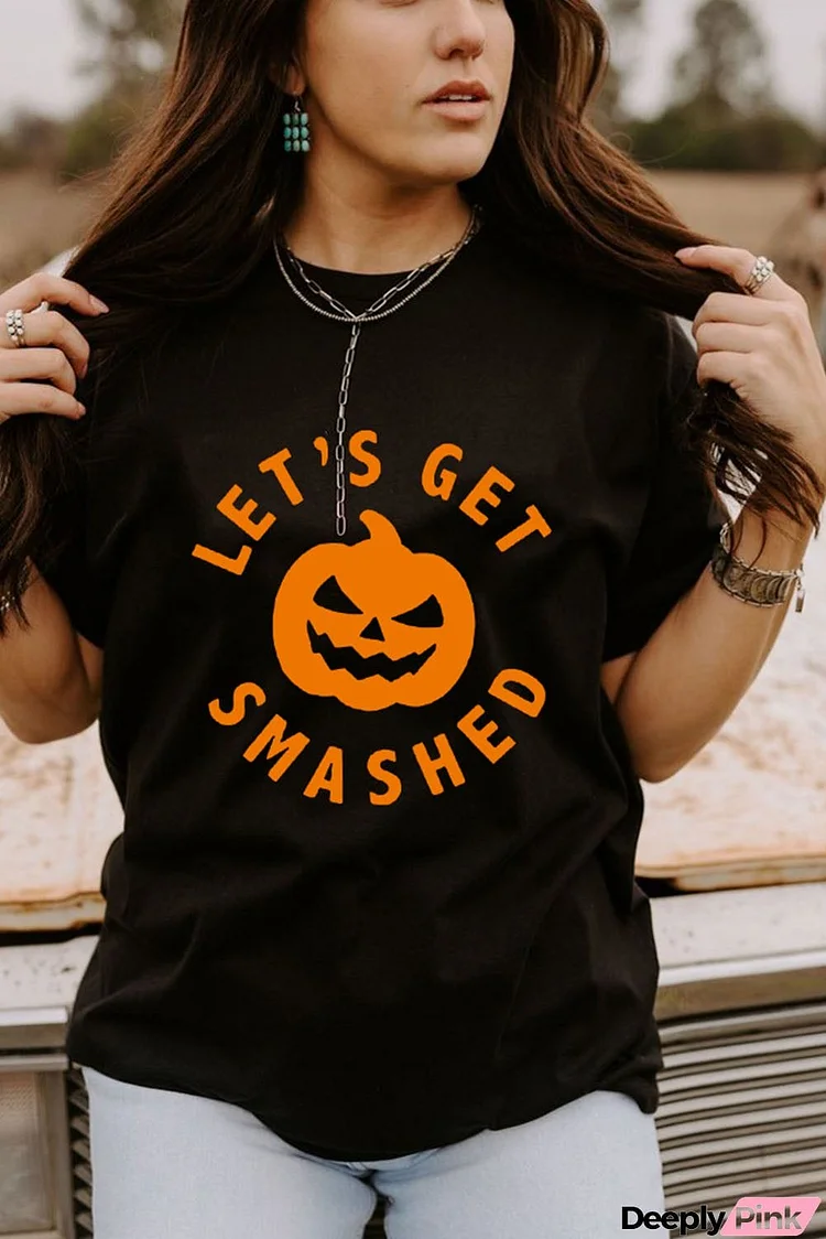 LET'S GET SMASHED Halloween Pumpkin Face Graphic Tee