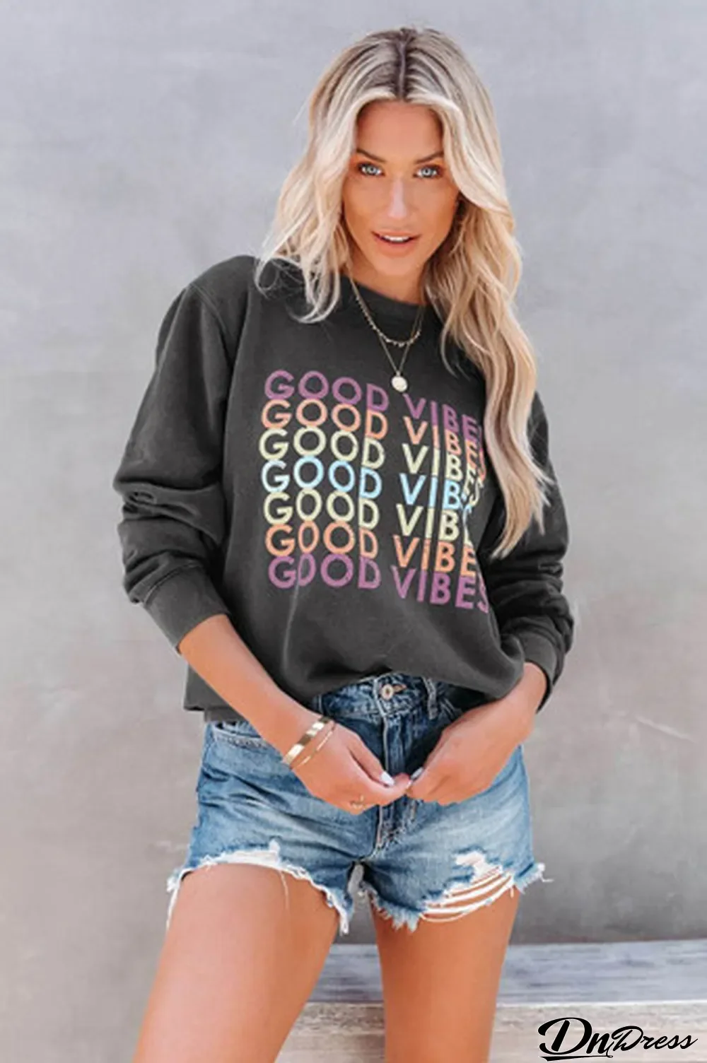 Gray GOOD VIBES Graphic Pullover Sweatshirt