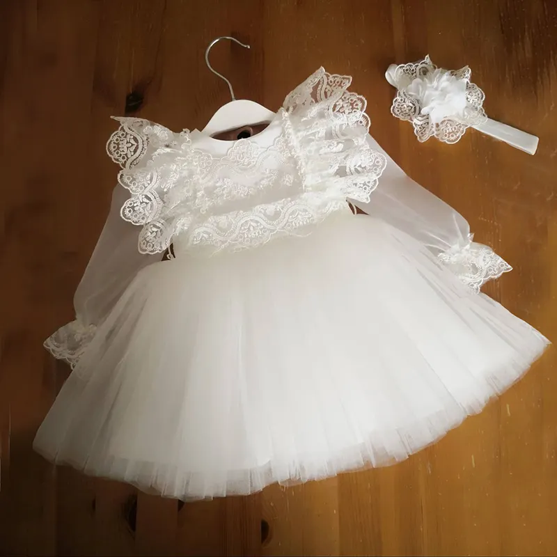 Uveng 1 2 3 4 5 Year White Dress for Girl Lace Tulle Baby Girl Clothes Birthday Party Princess Elegant Gown Flower Wedding Prom Dress