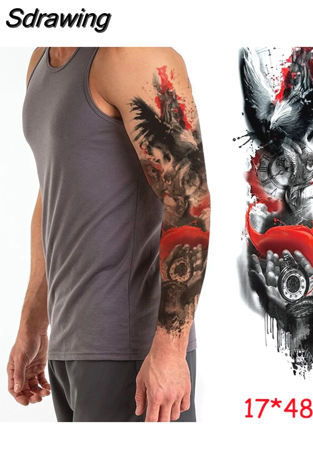 Sdrawing temporary tattoo sticker full arm lion king angel warrior lightning tree flower fake tatto flash tatoo to man woman 430-1