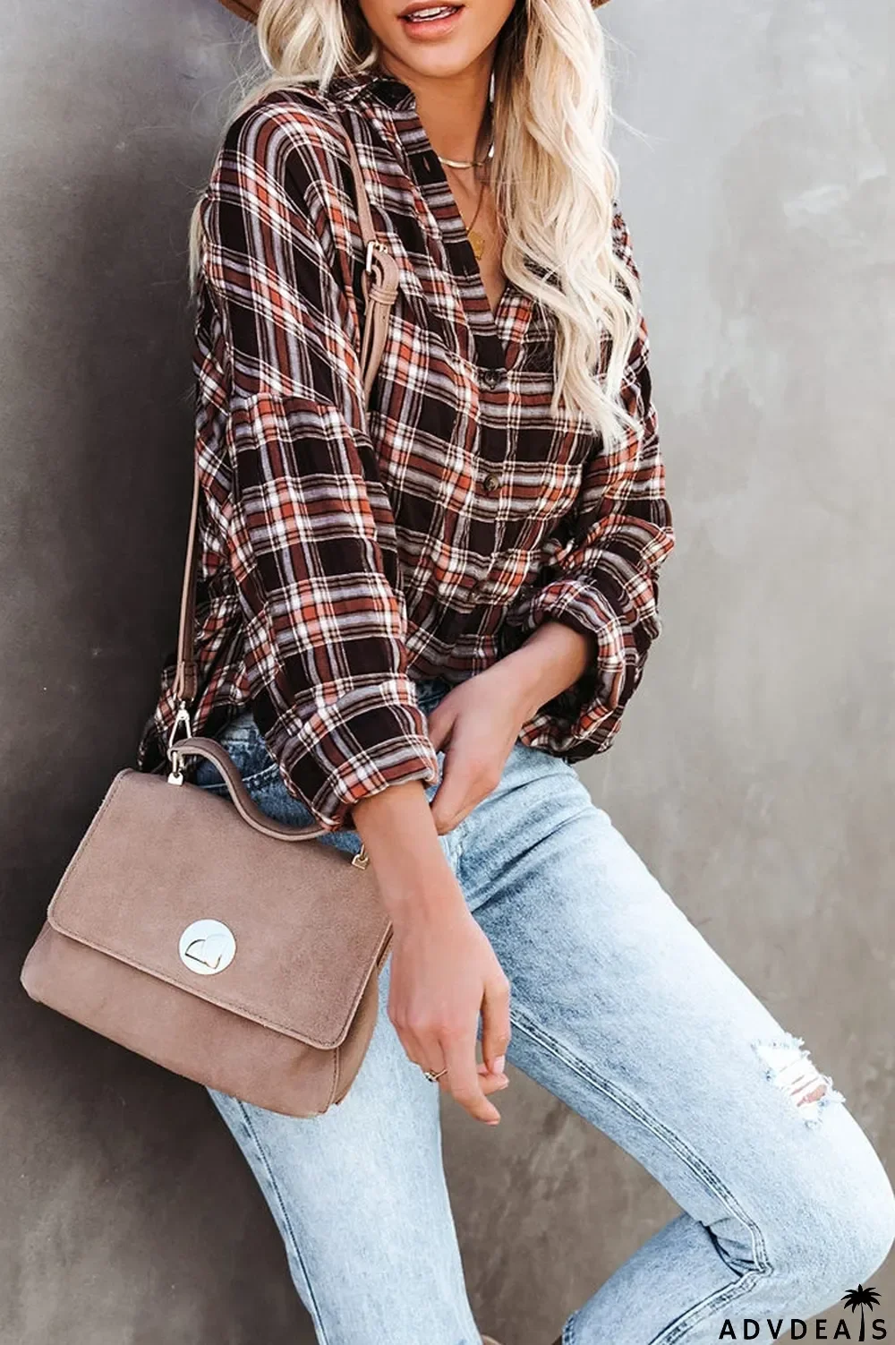 Lapel Plaid Long Sleeve Shirt Coat