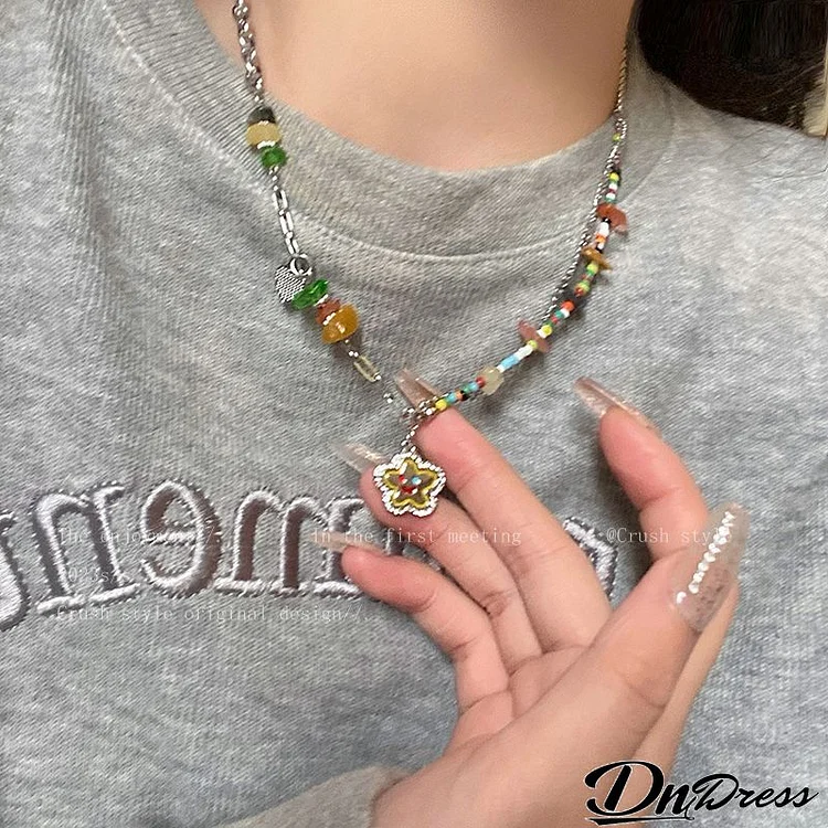 Women Fashion Colorful Stone Smiley Clouds Necklace