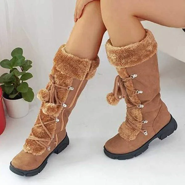 Women Platform Warm Lace Up Mid-Calf Snow Boots