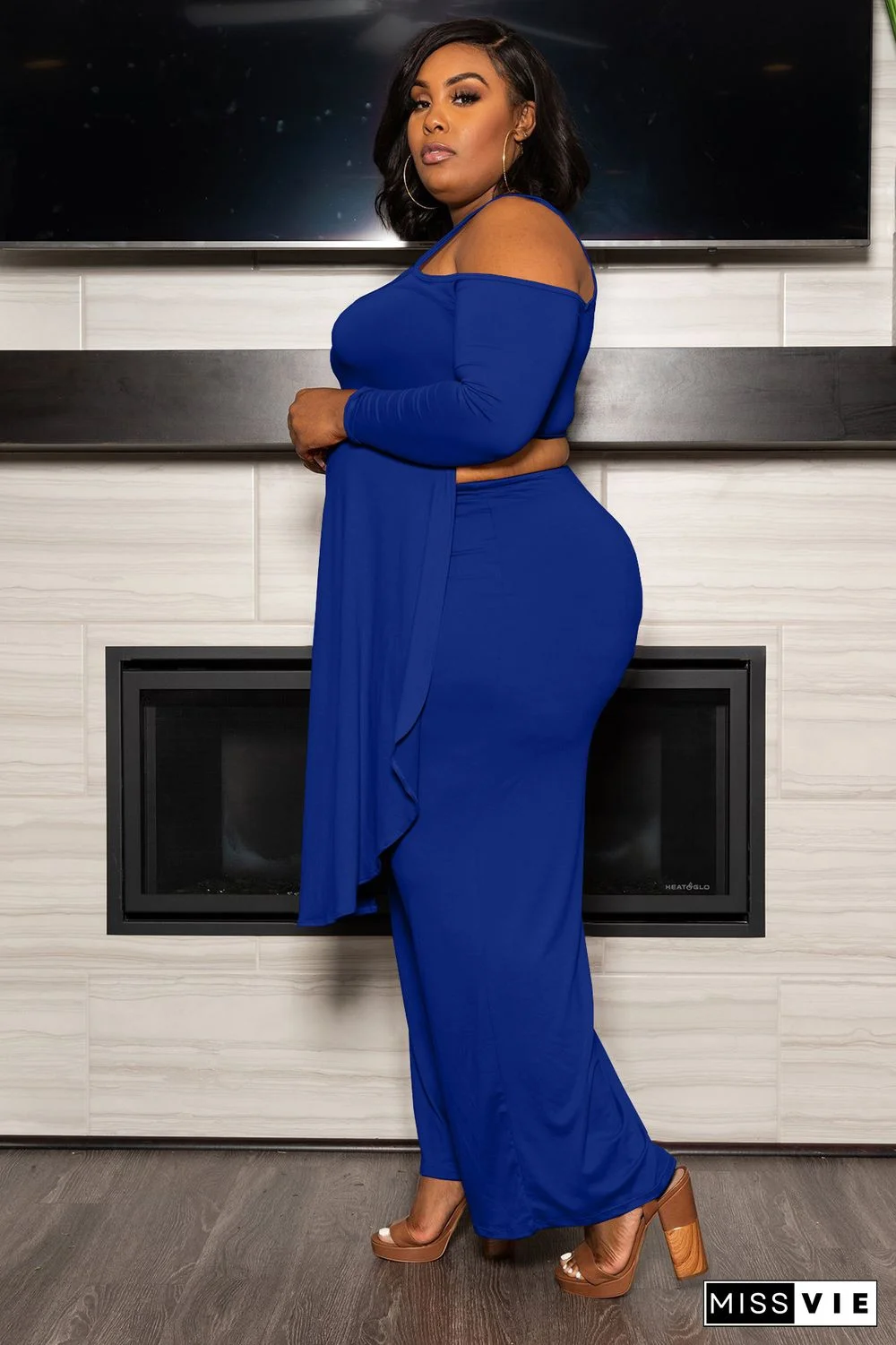 Plus Size Irregular Solid Casual Wide-leg Pants Suits