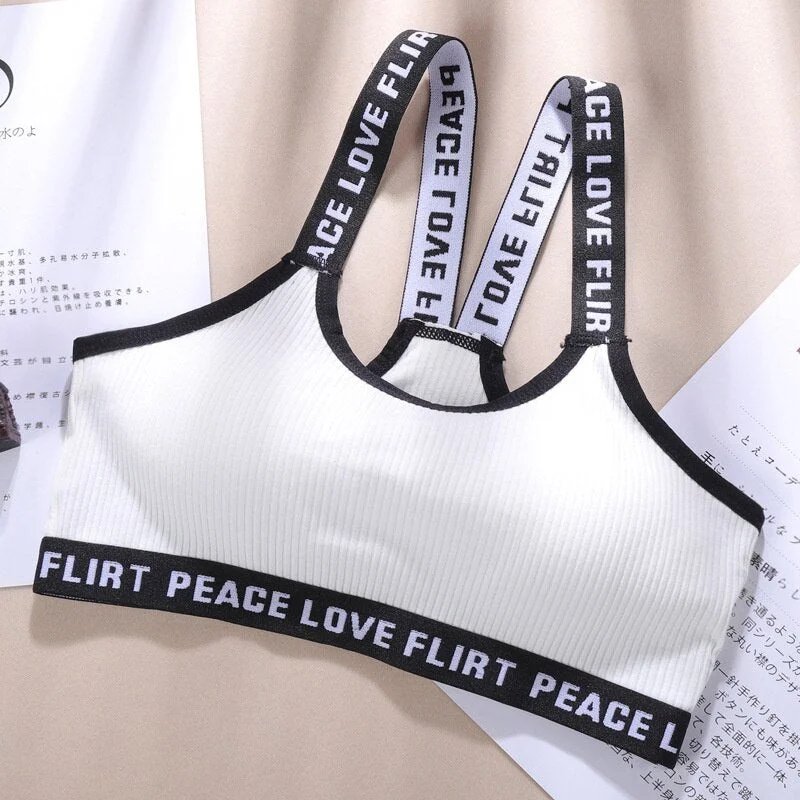 FINETOO Women Cotton Tube Top Femme Underwear Sexy Lingerie Bralette Cross Letter Strap Backless Bras Padded Brassiere Camisole