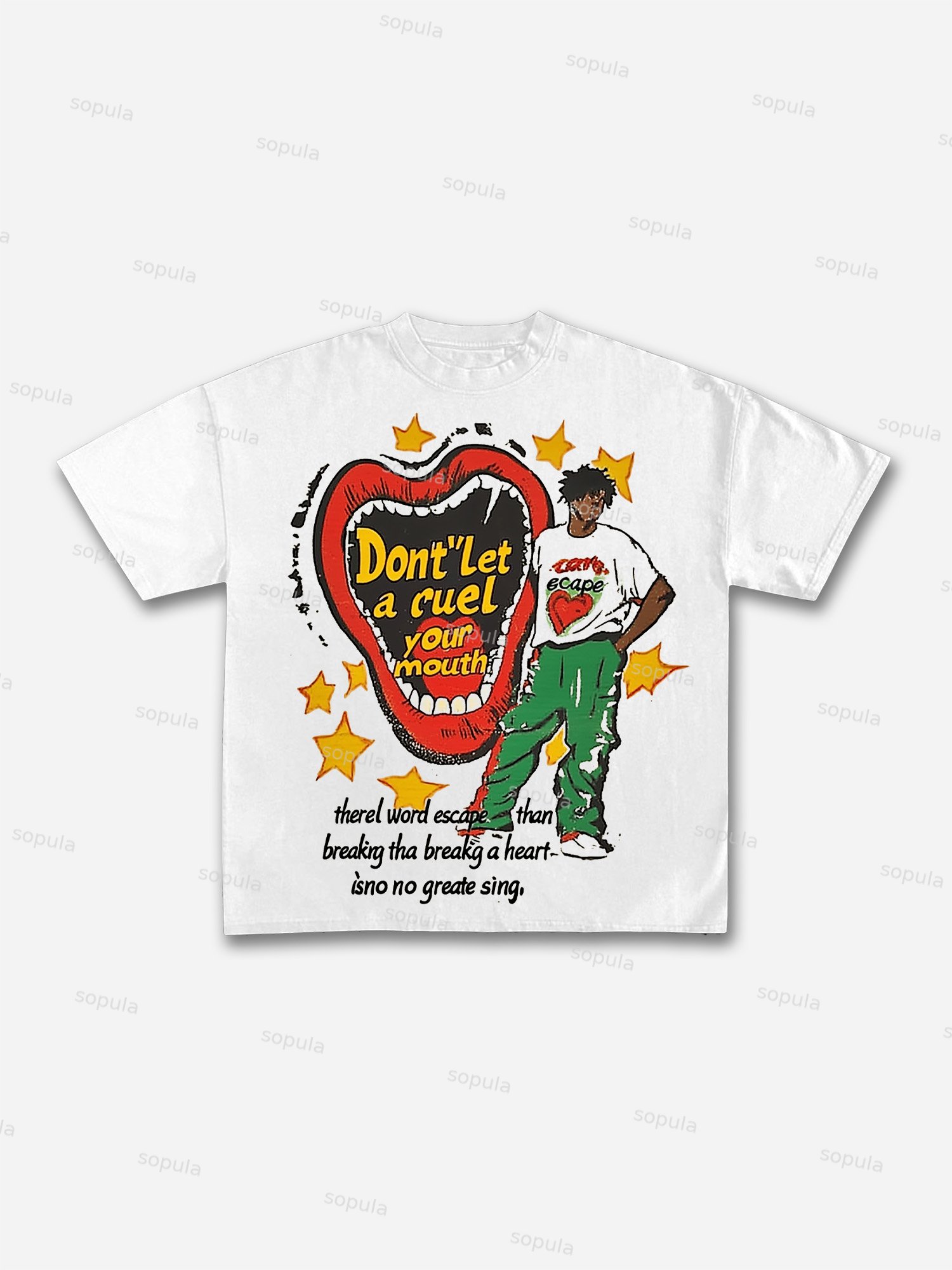 Y2k Lips Character Casual Street Pattern Cotton T-shirt - Sopula｜Premium Graphic Tees & Graphic Clothing