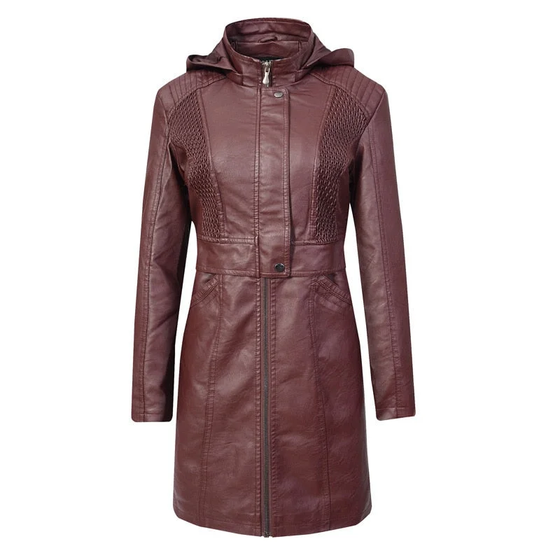 Fashion Leather Coats Women's Spring Autumn Clothing Long Section Slim PU Leather Jacket Brown Black Coffee Leather Jacket Women