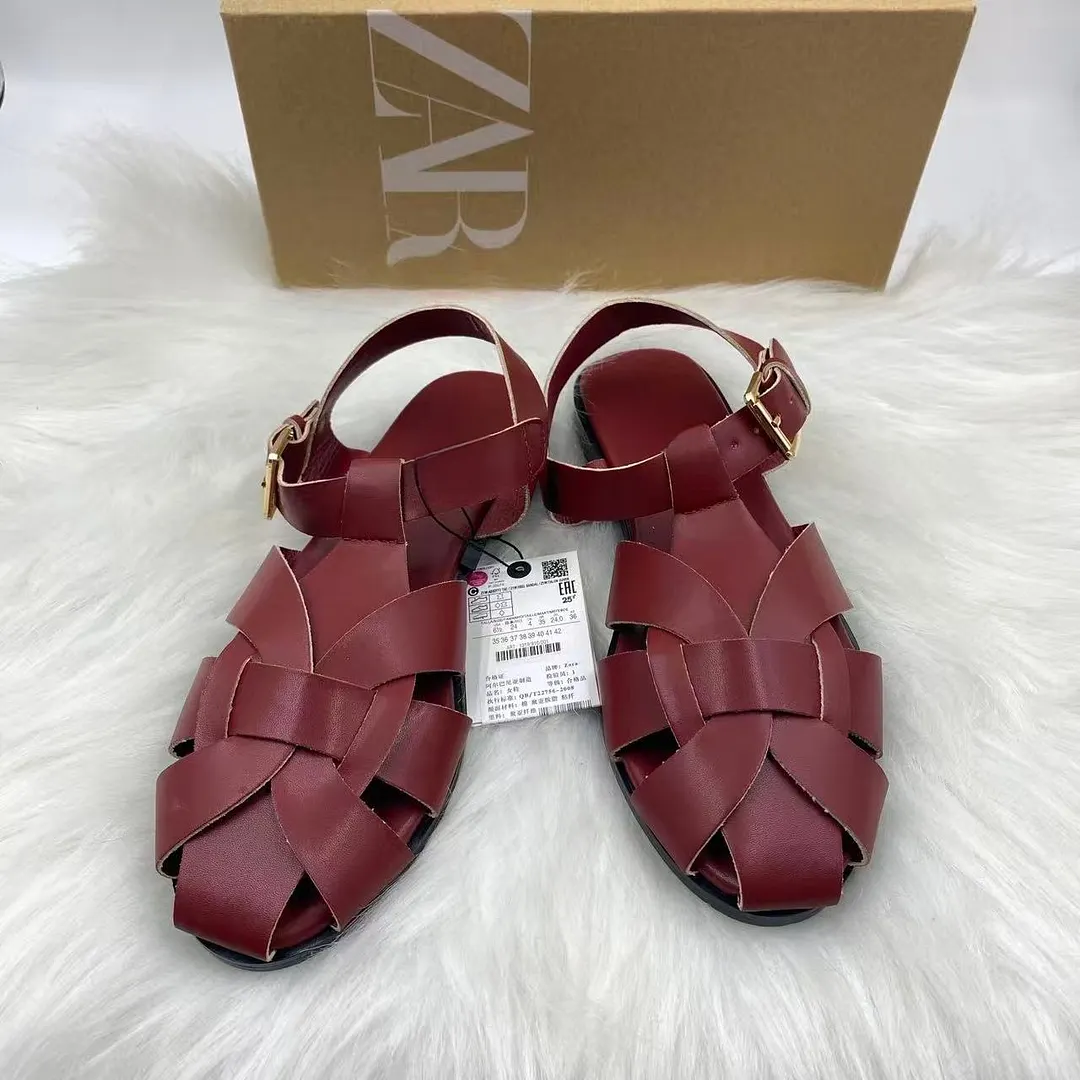 Breakj Breakj Home 2025 New Leather Big Head Sandals Women Summer Wide Fat Feet Soft Low Pure Bag Heel Head Cow