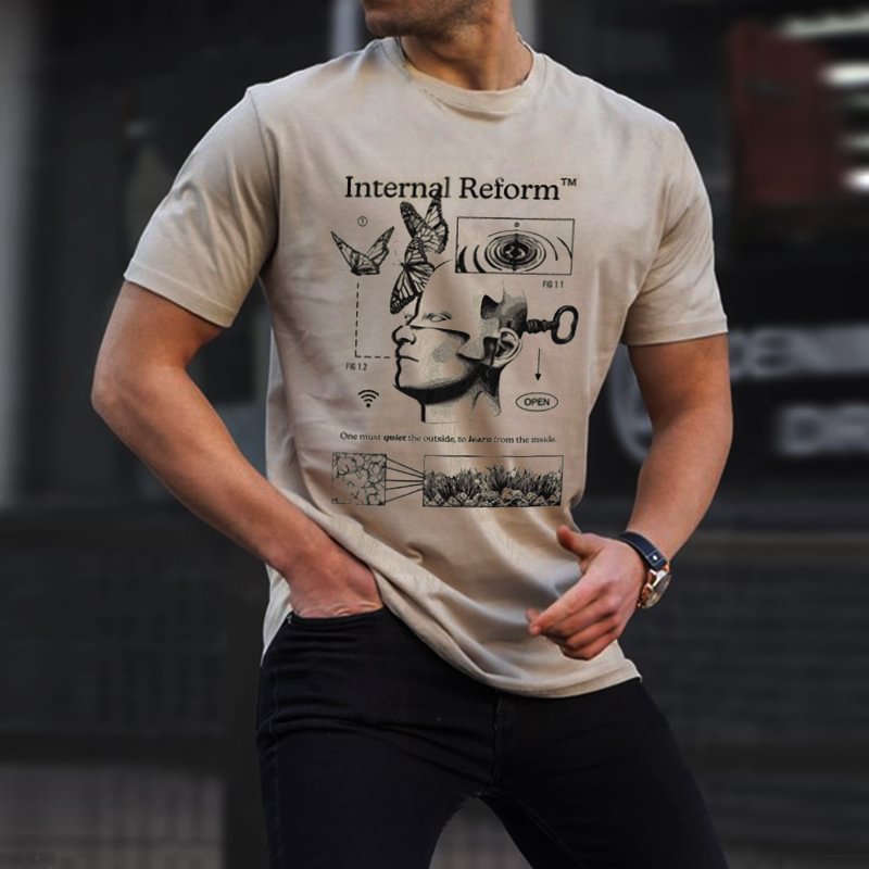 Internal Reform Print Men's Black Casual T-Shirt、、URBENIE