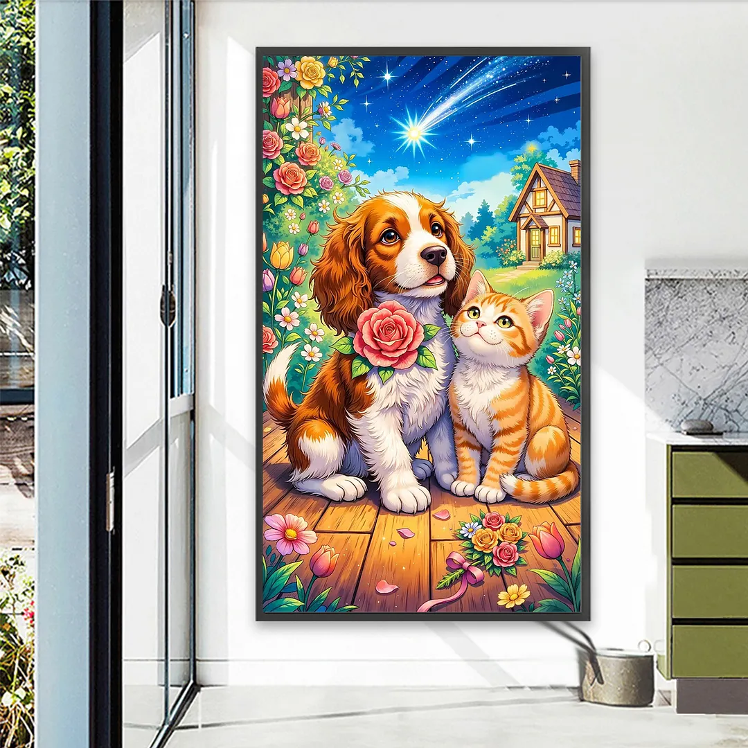 Cat and Dog 5D Full Round Drill DIY Diamond Painting Kit for Adults 40x70CM