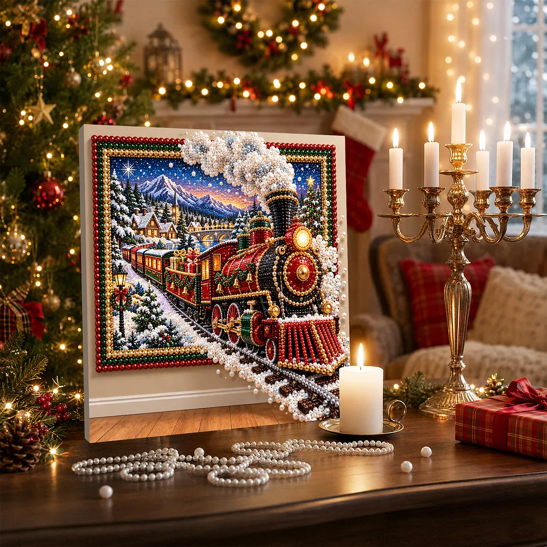Framed Pearl Painting Kit Steam Train Christmas 11.81x11.81in